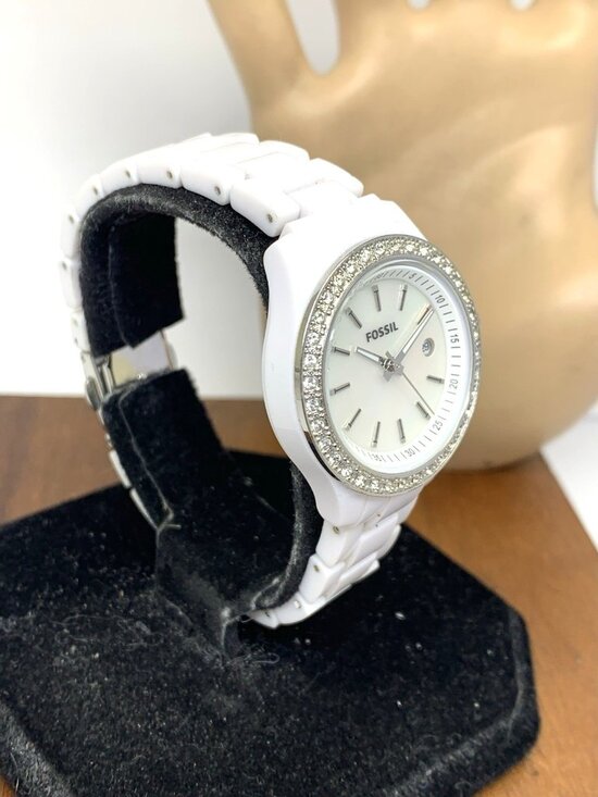 Fossil Women\'s Watch ES2437 Quartz Mother of Pearl Dial White Resin Band 30mm main image 8